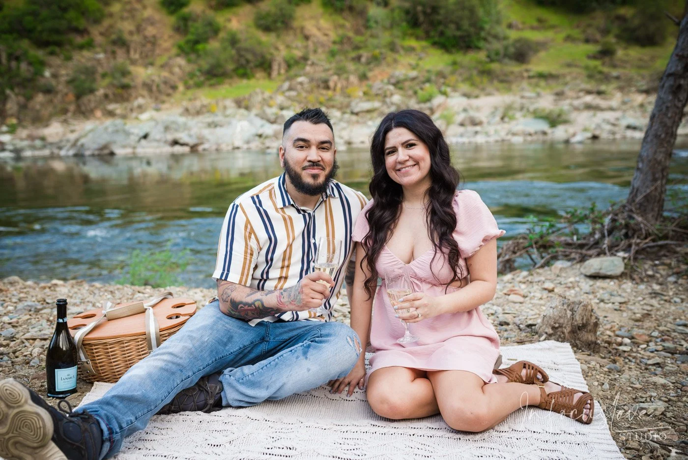 A couple enjoying a picnic together