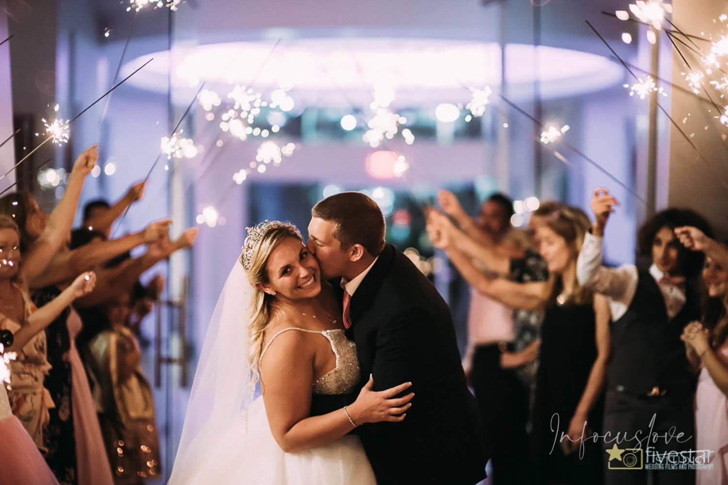 Newlyweds celebrating on a lively dance floor