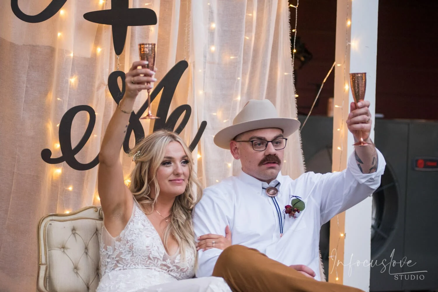 Newlyweds celebrating after their ceremony
